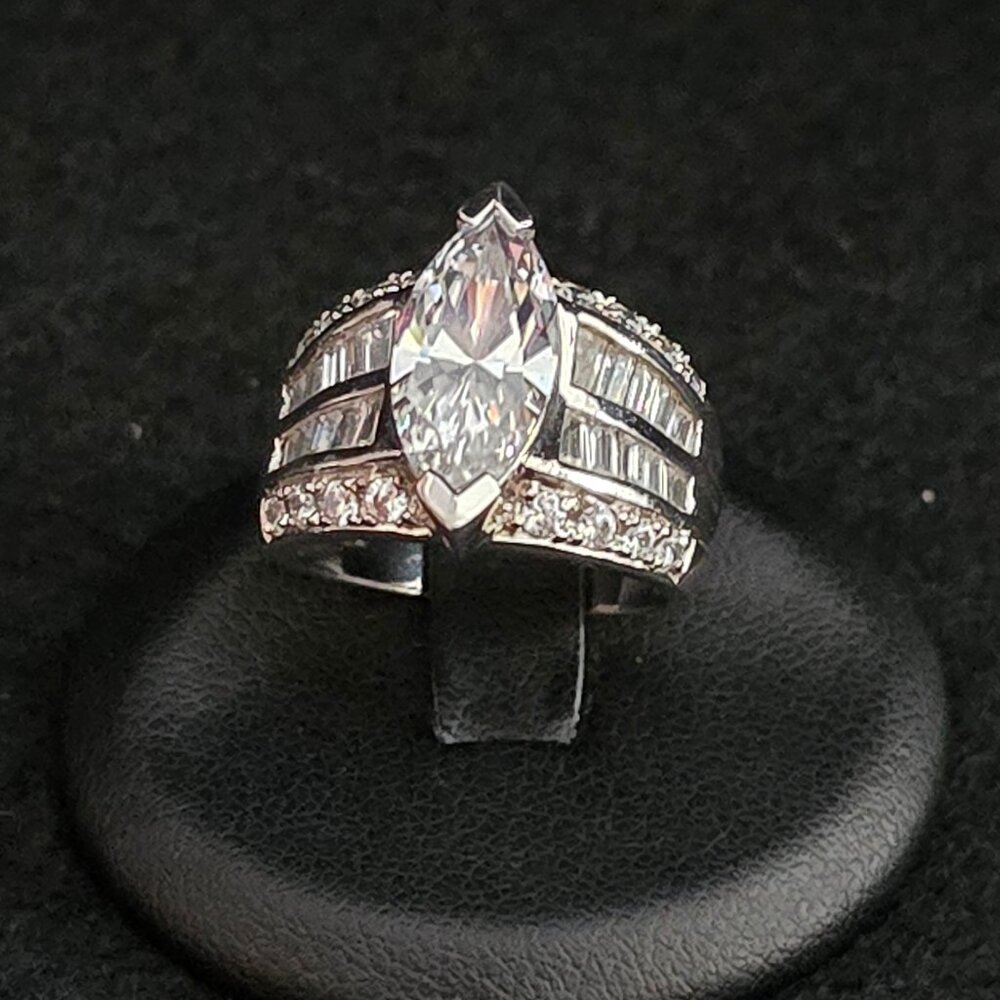 Sterling Silver & CZ Marquise Solitaire Ring